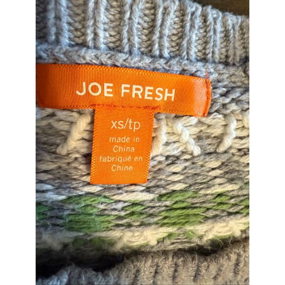 Joe Fresh Size XS Mock Neck Fair Isle Sweater Gray Green Nordic Winter Holiday - Picture 8 of 10